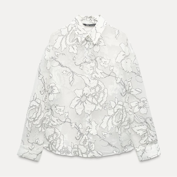 New ZARA Contrasting Devore Shirt - Picture 8 of 10